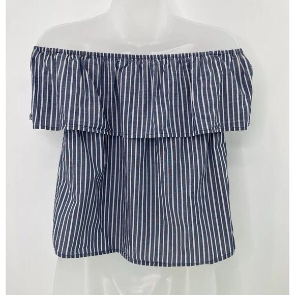 Xilaration Blue & White Striped Off Shoulder 100% Cotton Boho Blouse Festival M - Picture 2 of 8
